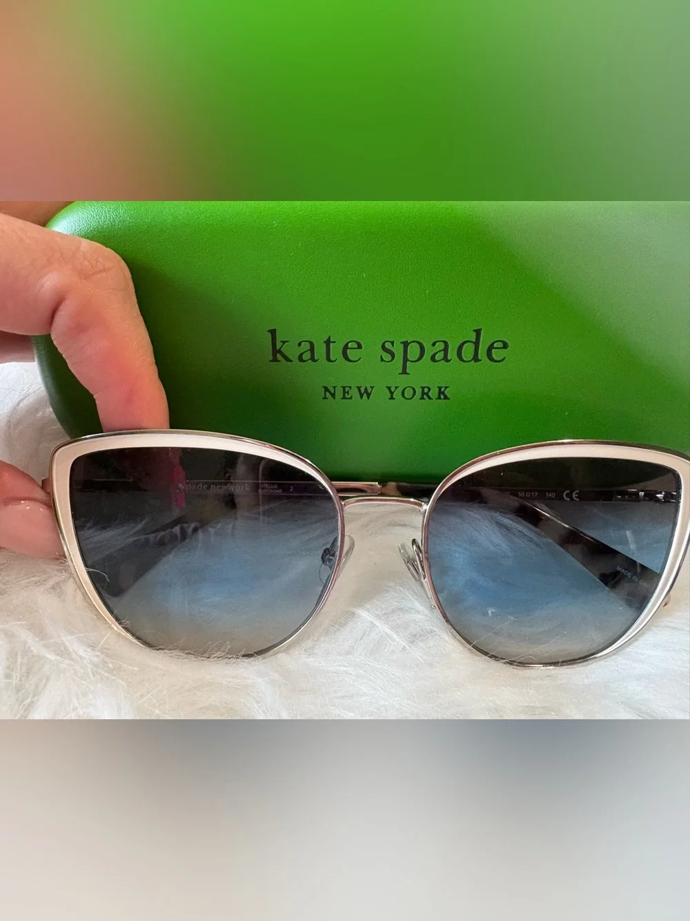 kate spade Silver Frame Sunglasses with Blue Gradient Lenses